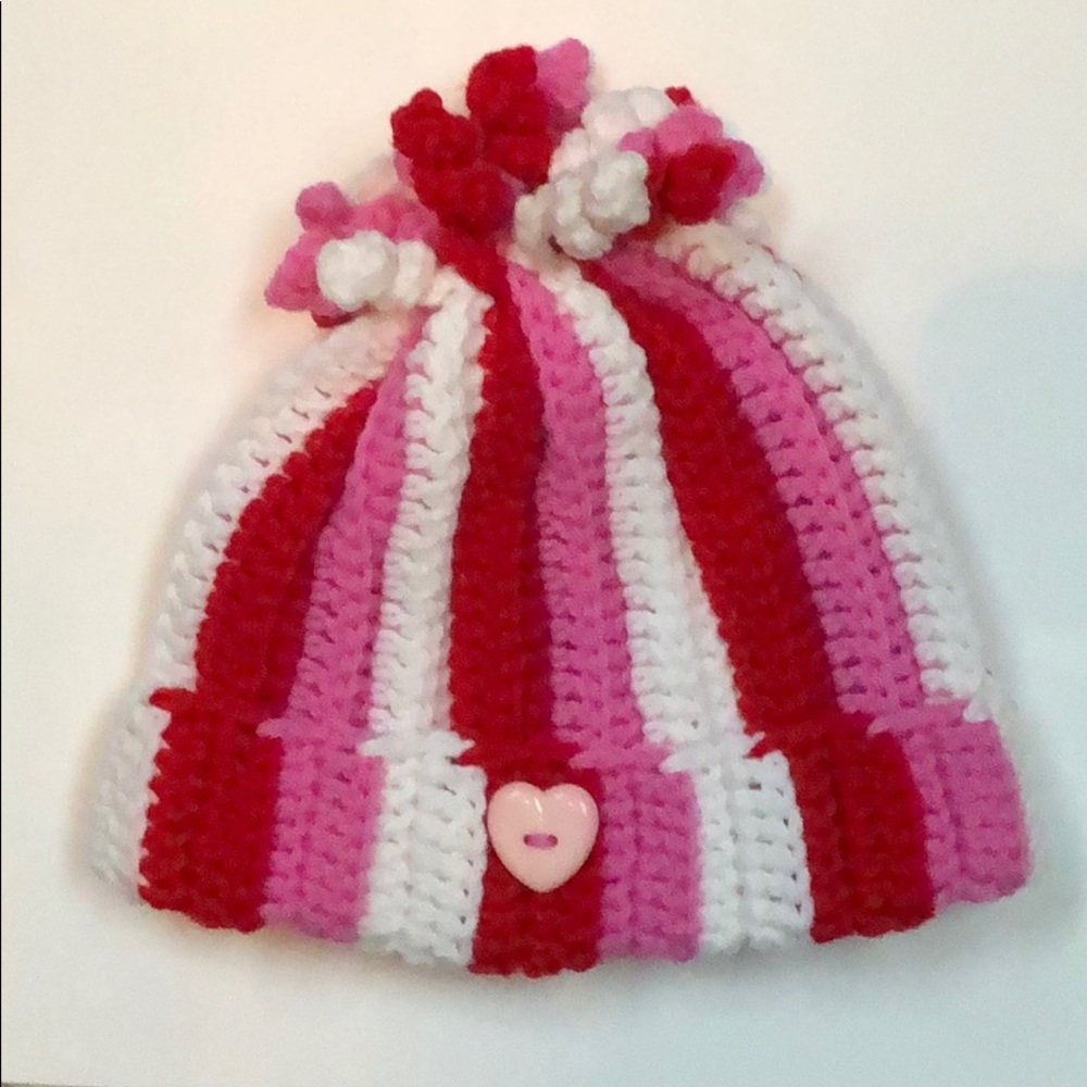 Toddler beanie hat winter  red pink white heart photo prop hat.